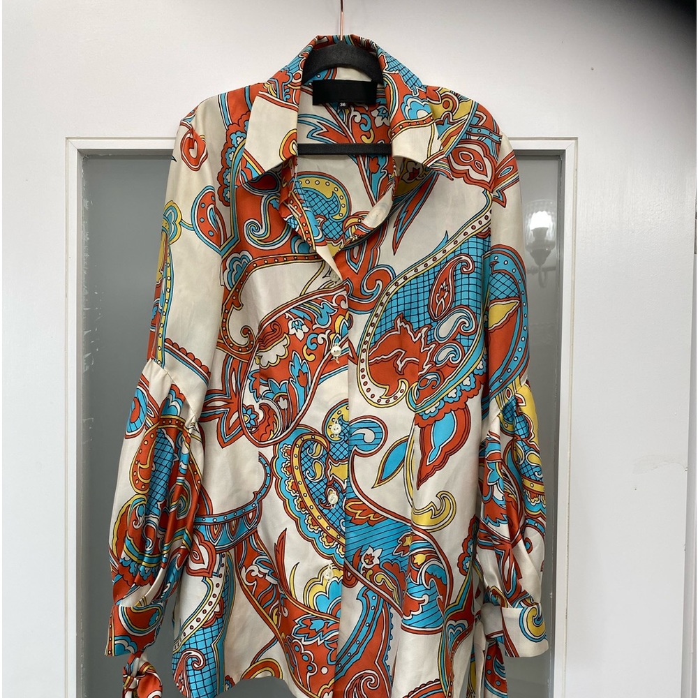 LBK LONDON ANTHROPOLOGIE SILK ABSTRACT SHIRT BLOUSE SZ 36 XS